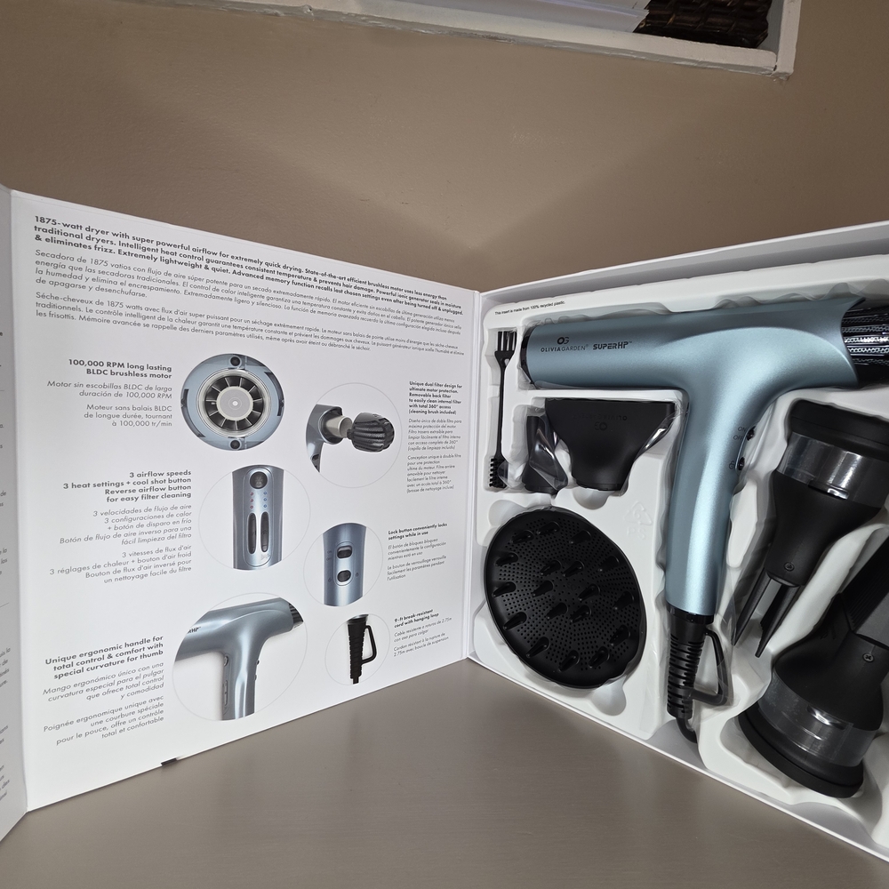 Olivia Garden SuperHP Hair Dryer - Metallic Light Blue - Picture 4 of 7